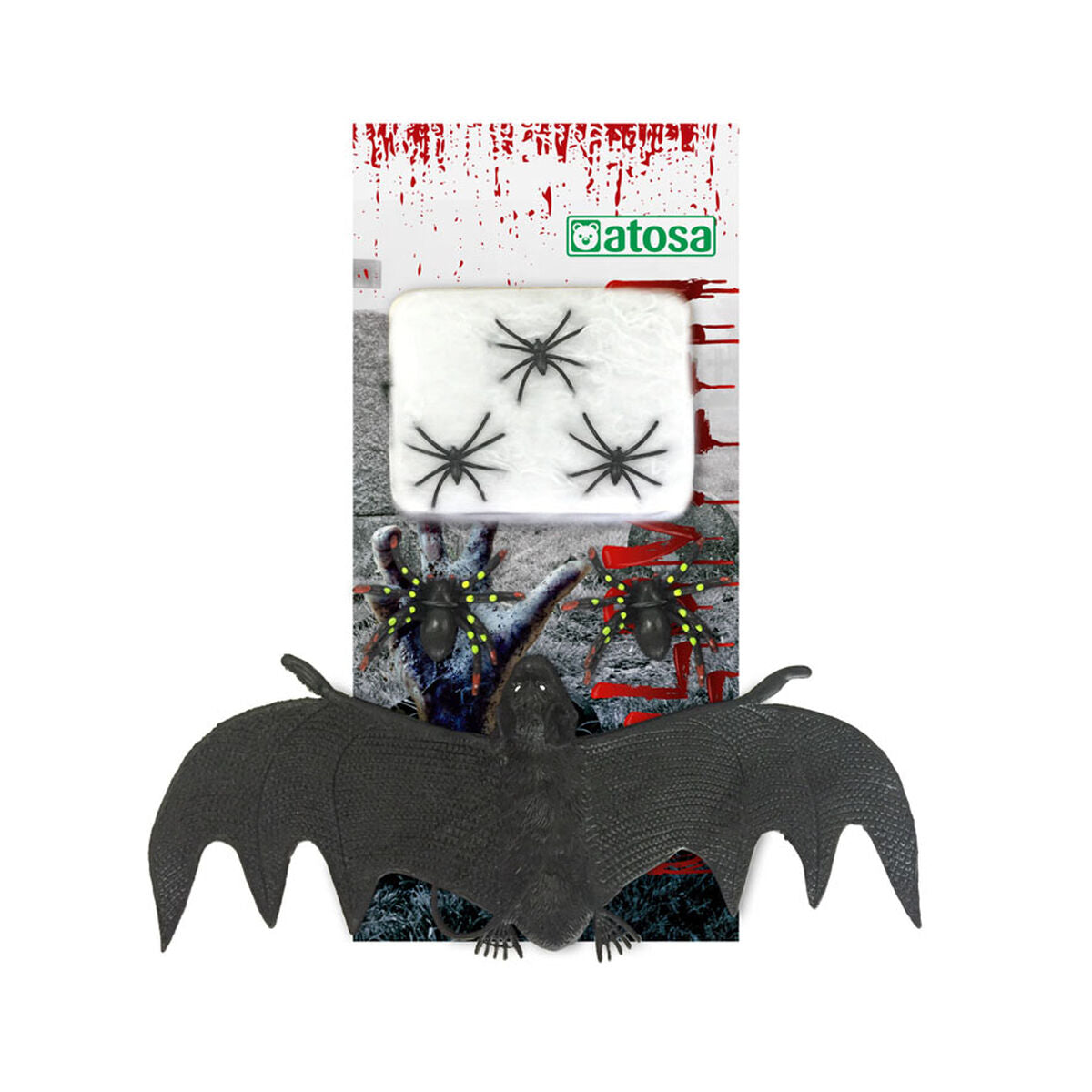 Toile d'araignée décorative Halloween avec araignées et chauve-souris