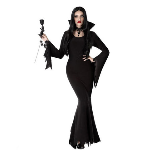 Costume de vampiresse noir pour adulte, robe gothique