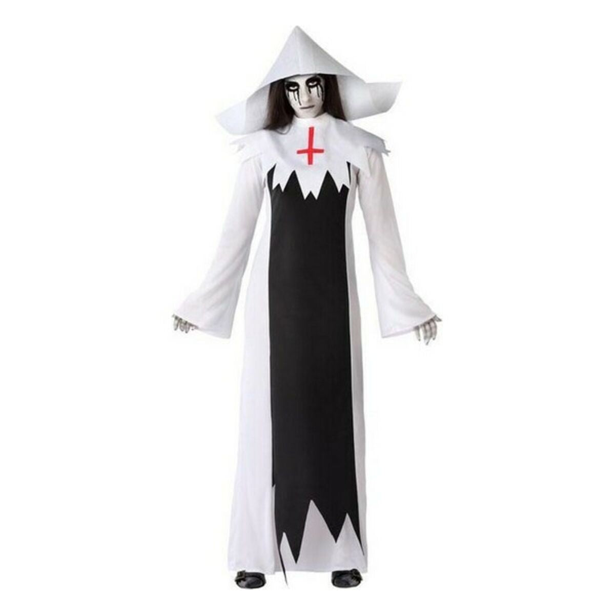 Déguisement de nonne terrifiante pour adulte, robe blanche et noire avec croix inversée