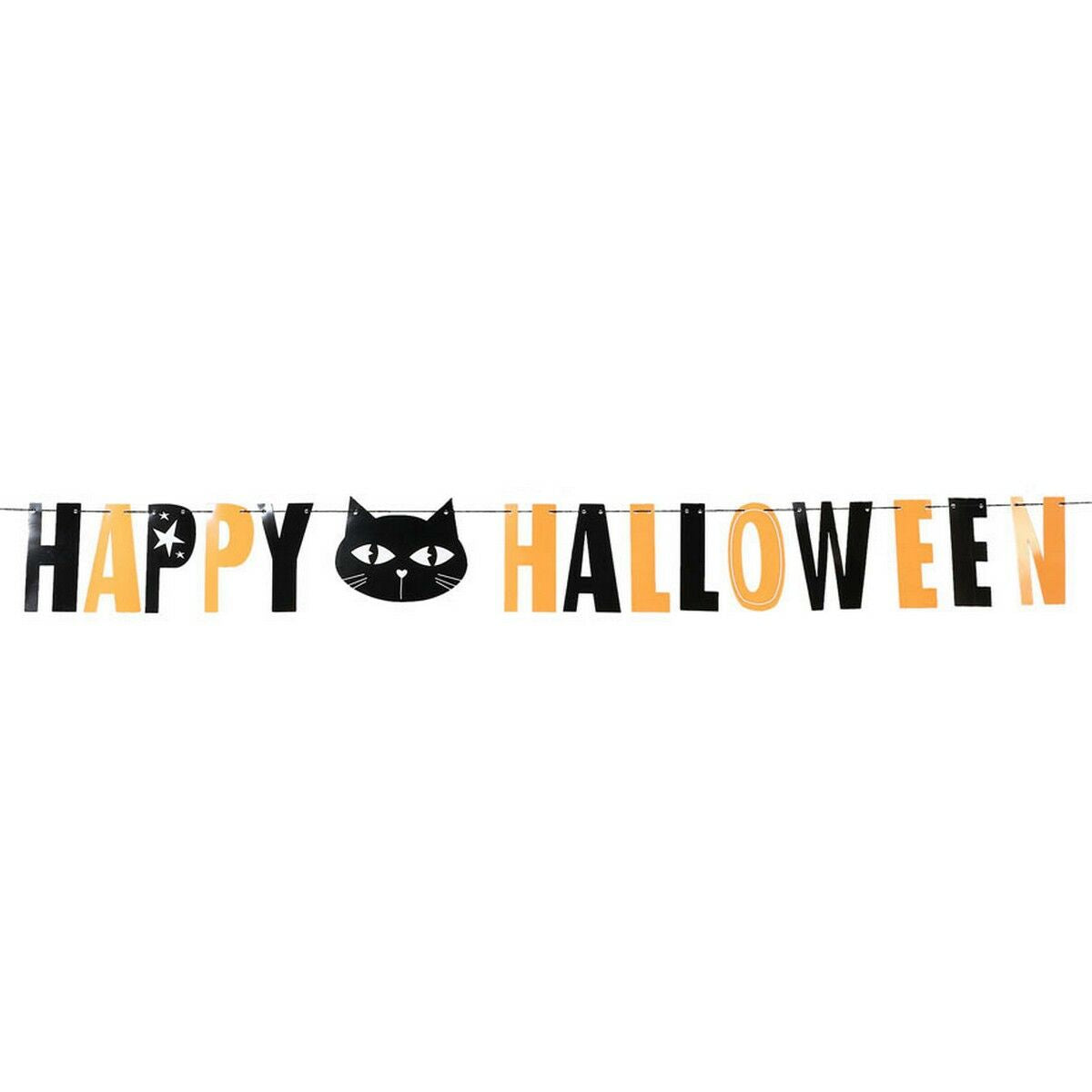 Guirlande bannière Happy Halloween avec chat noir, 180 cm