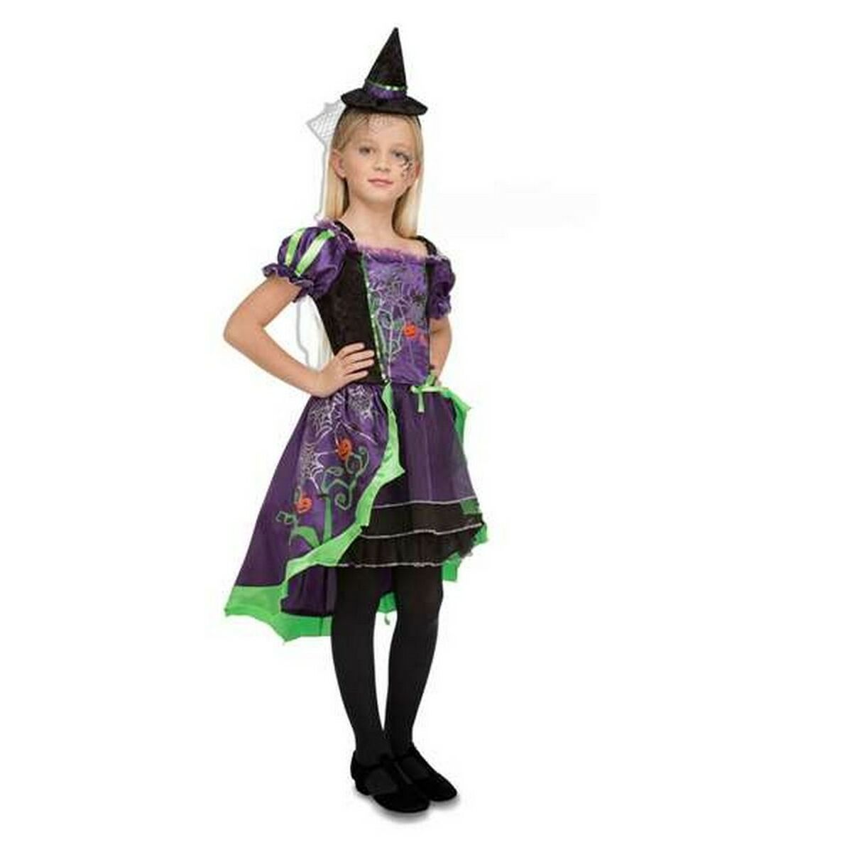 Déguisement de sorcière enfant violet et vert, autre vue